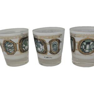 3 Vintage MCM 1950s H Sternberg Cocktail Bar Rocks Drink Glasses Frosted Blue